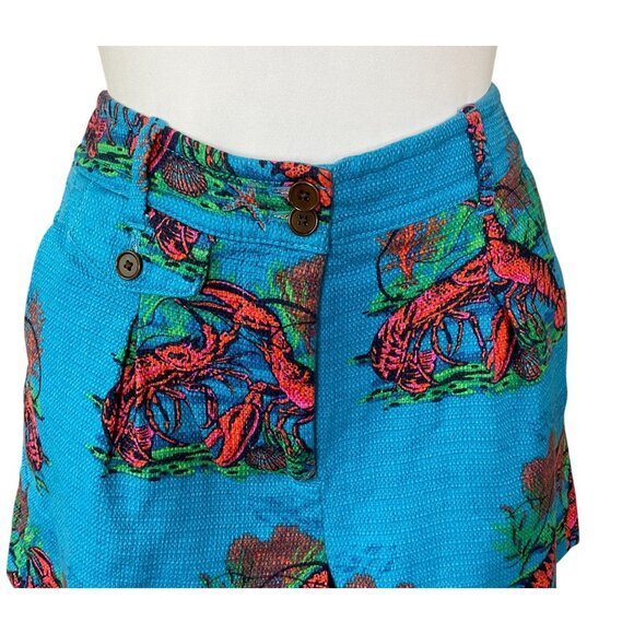 J. Crew Re-Imagined Lobster Print Grasscloth Slash & Welt Pockets 4in Shorts 2 - Picture 2 of 7